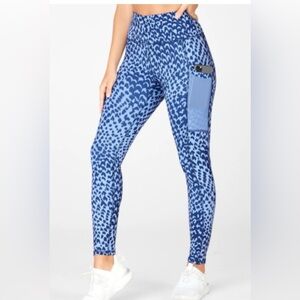 Fabletics PowerHold Leggings Blue Animal Print High Waisted Size large